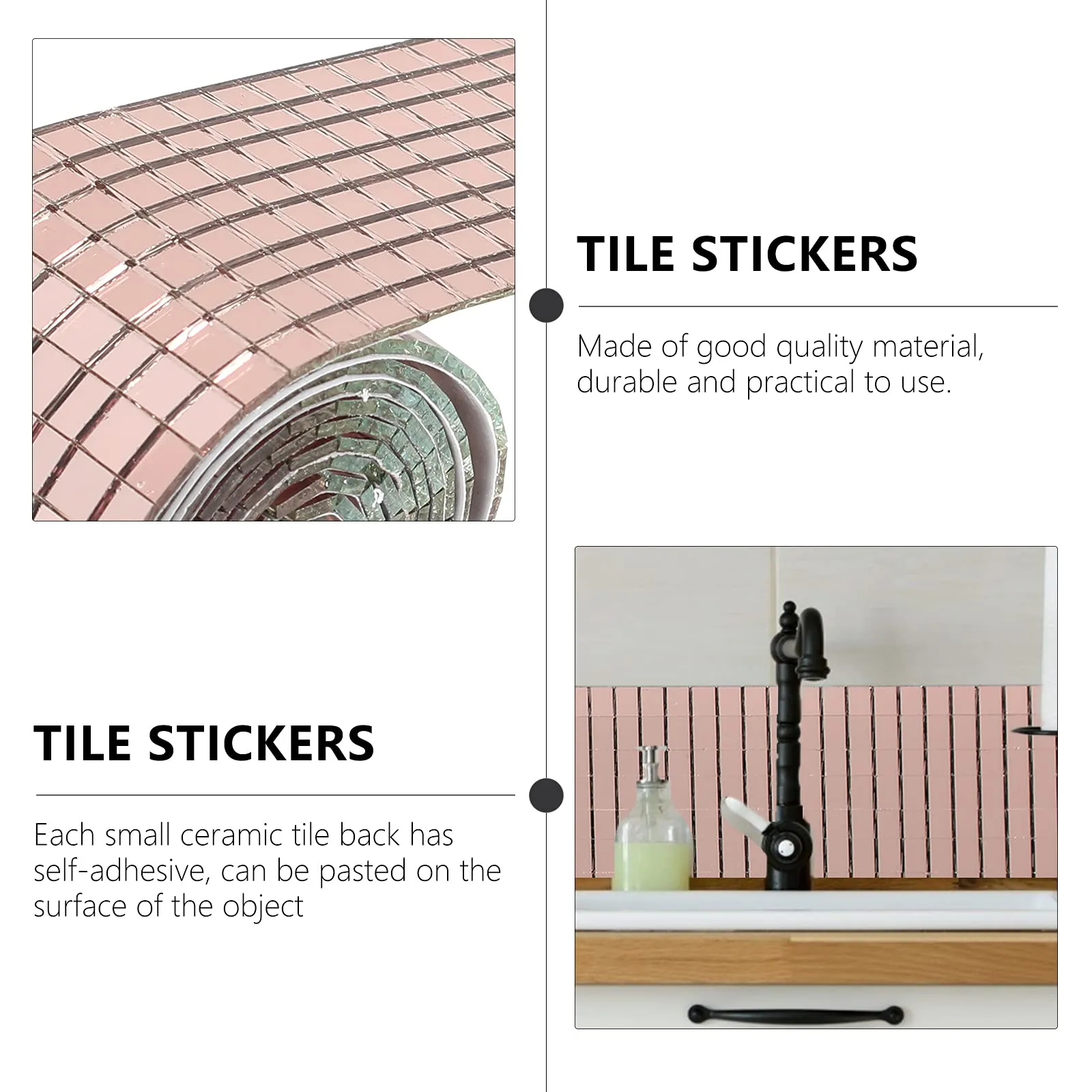 1 Roll Self- Adhesive Glass Mini Square Mirror Mosaic Sticker Mosaic Wall Sticker