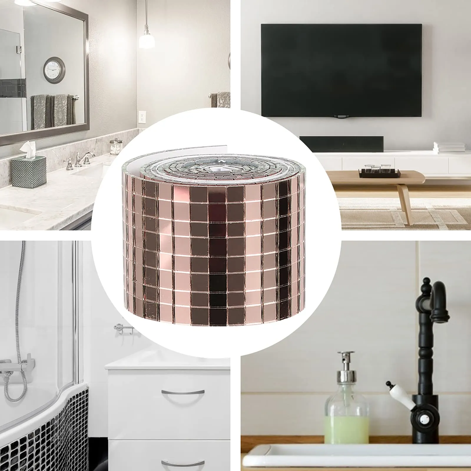 1 Roll Self- Adhesive Glass Mini Square Mirror Mosaic Sticker Mosaic Wall Sticker