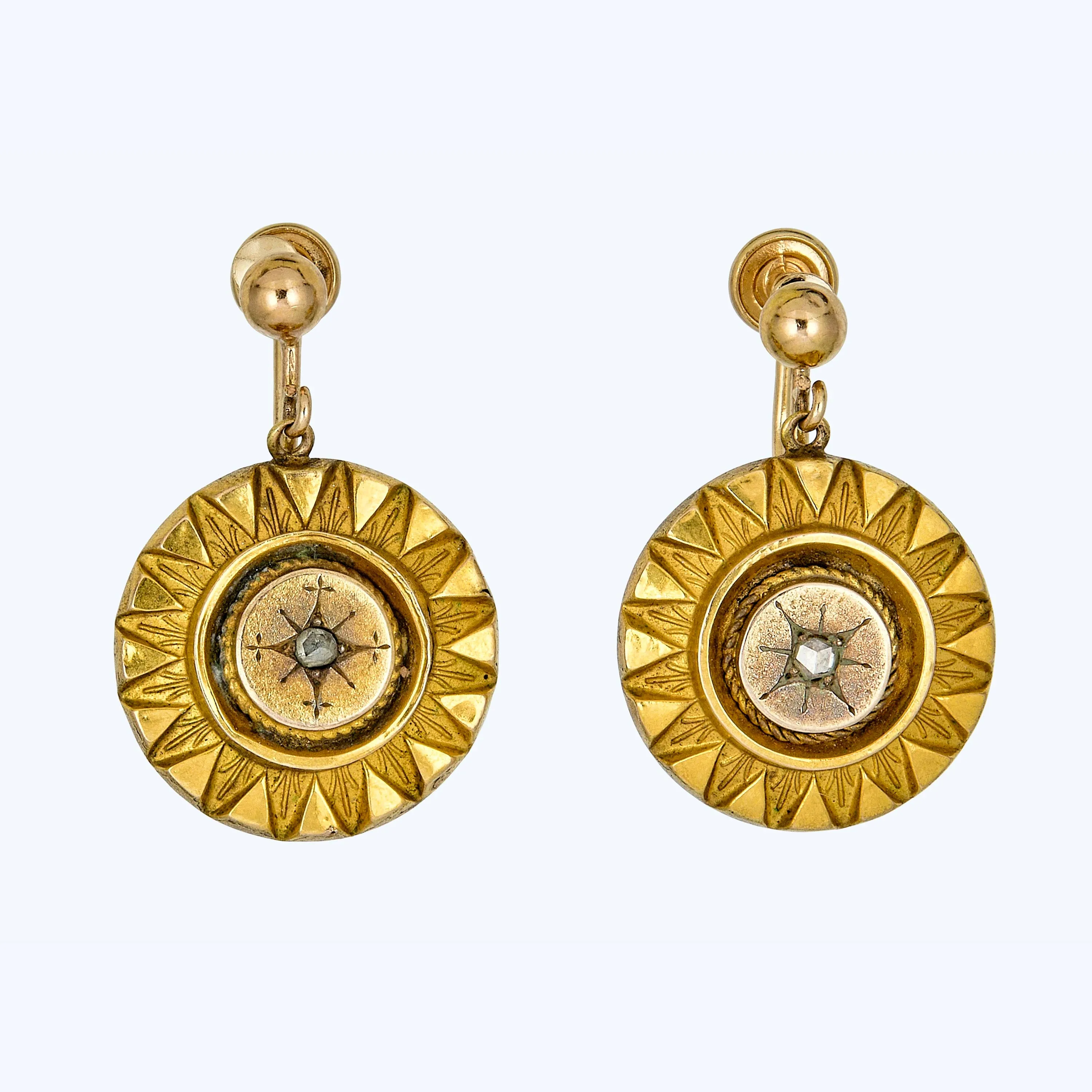 14K Yellow Gold Sunburst Earrings