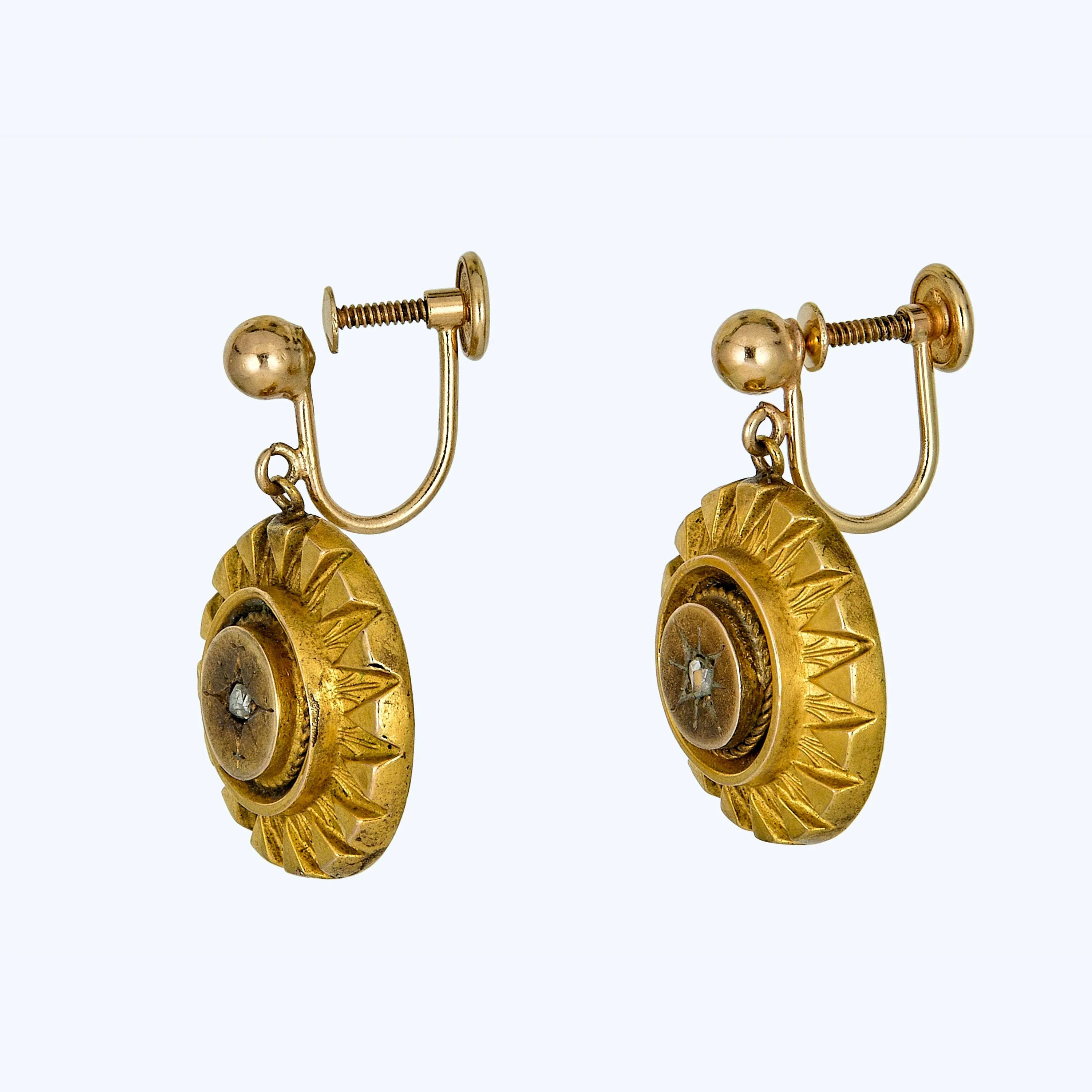 14K Yellow Gold Sunburst Earrings