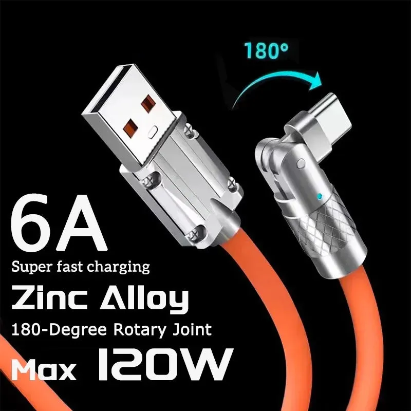 180cm  180¡ã Rotating 120W Fast Charge Cable-Lighting Orange