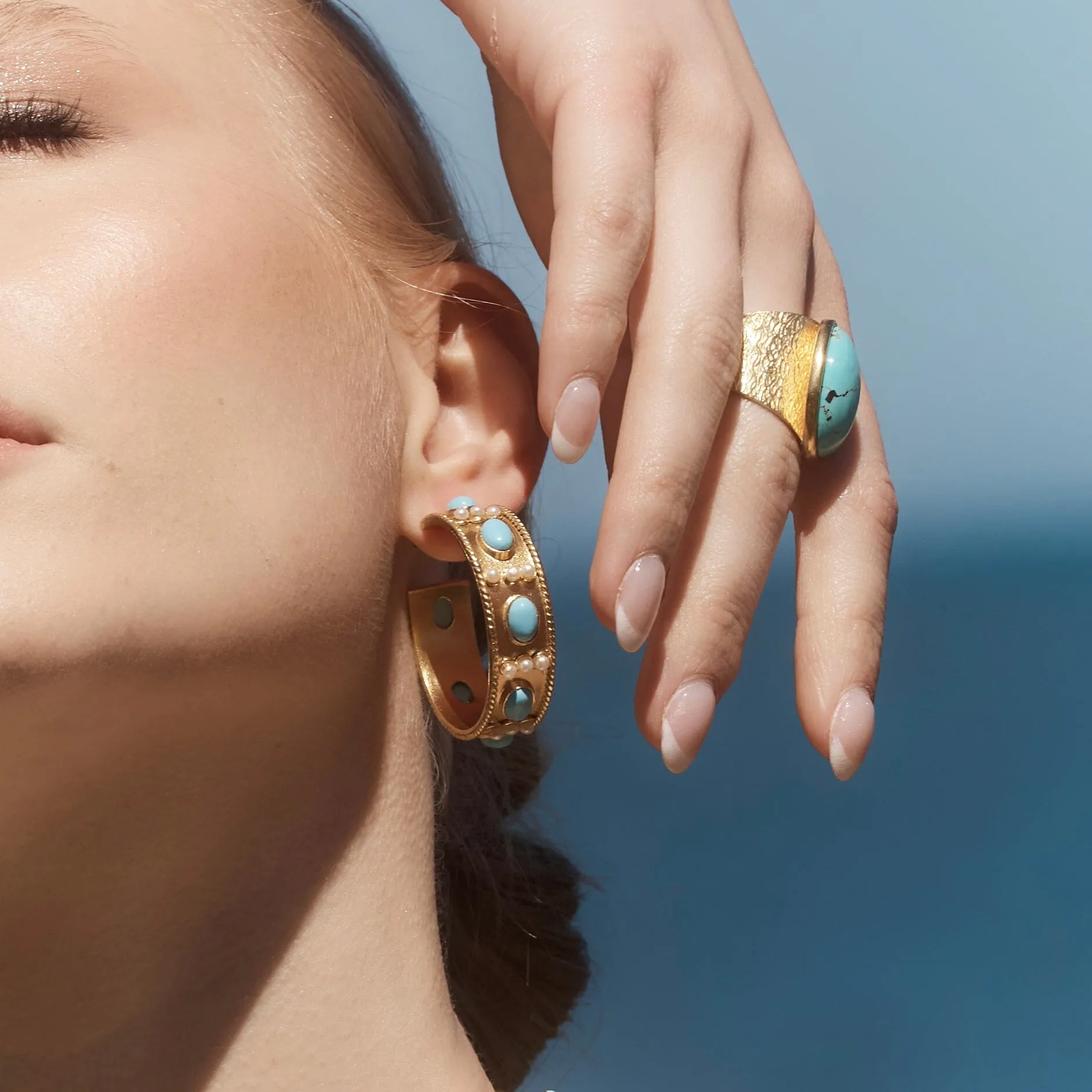 18k Gold Vermeil Turquoise Hoop Earrings: The Amelie
