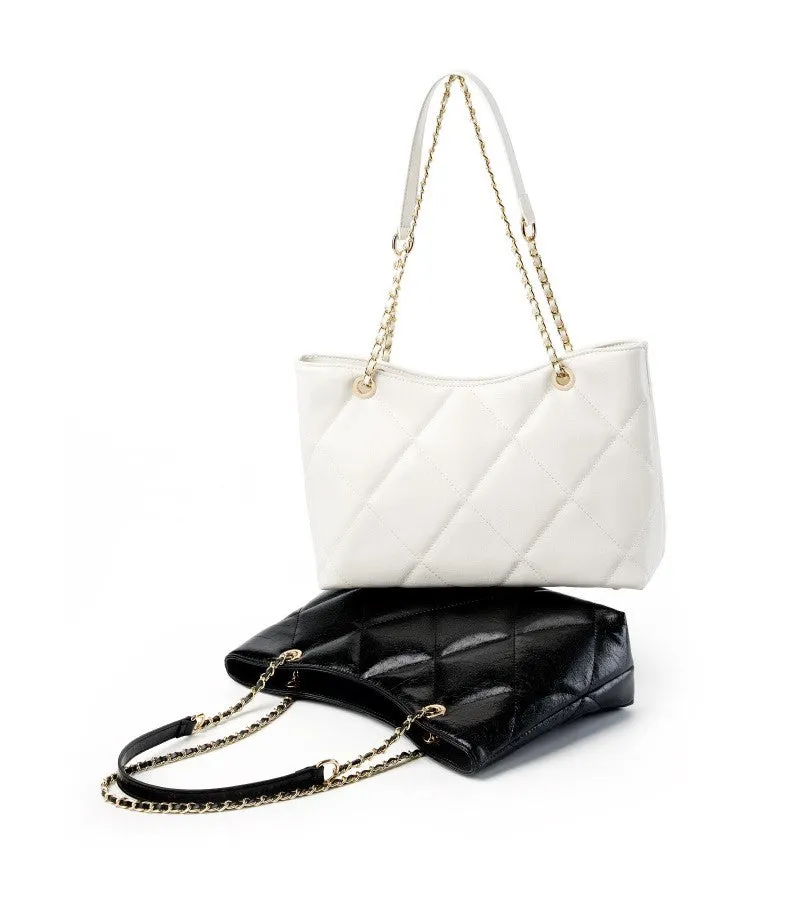 31CM genuine leather diamond grid large capacity chain shoulder bag 2902 black