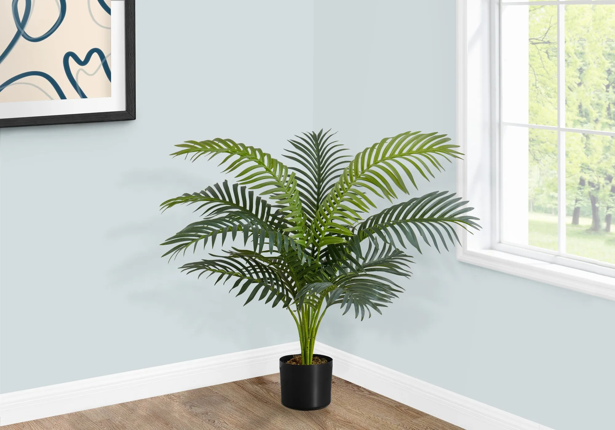 34" Tall Artificial Palm Tree - Indoor Faux Plant, Real Touch Green Leaves, Decorative Floor Greenery