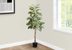 52" Tall Rubber Tree Artificial Plant - Indoor Faux Floor Greenery with Real Touch, Black Pot