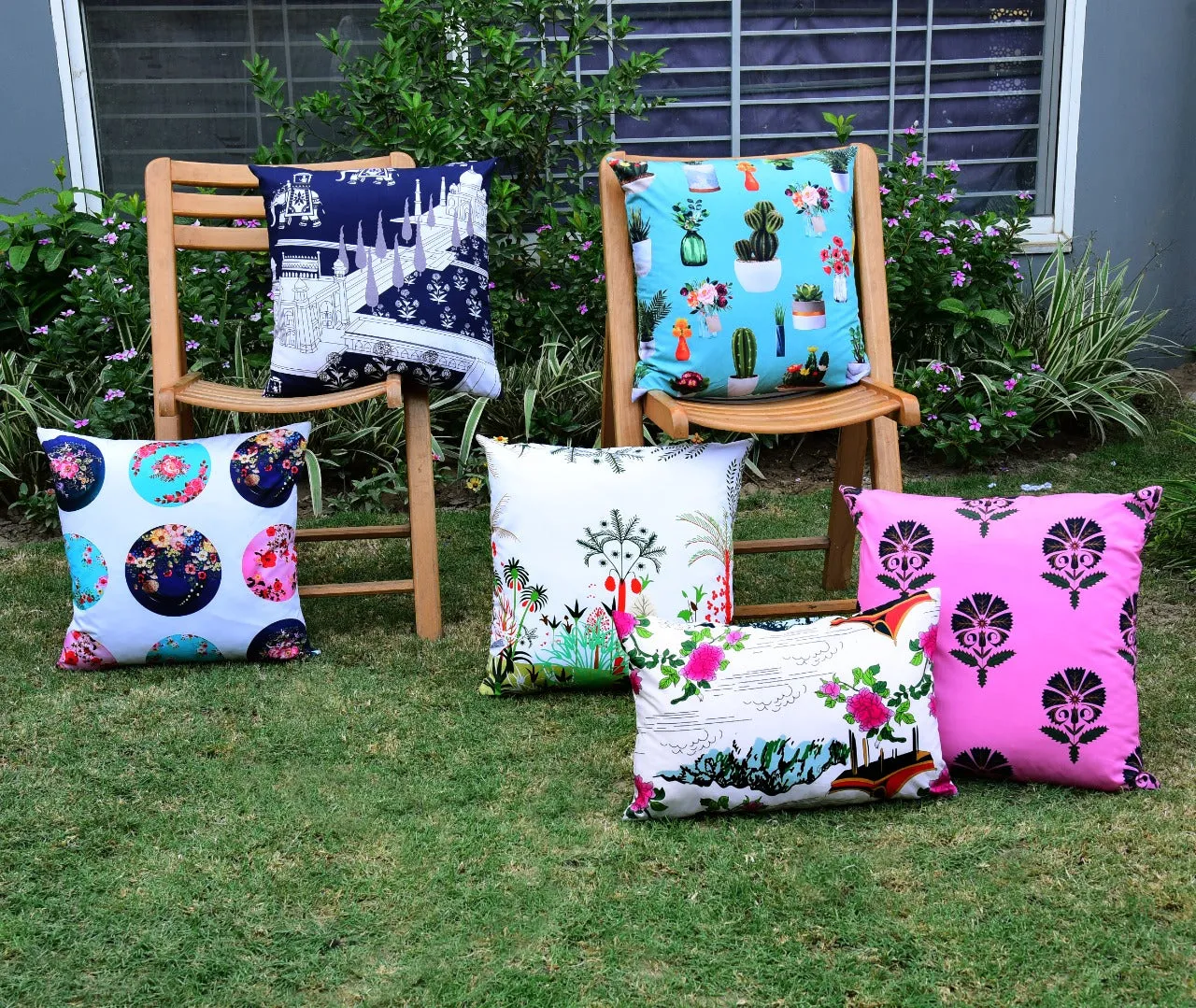6 PCs Digital Printed Cotton Cushions-Taj Mahal