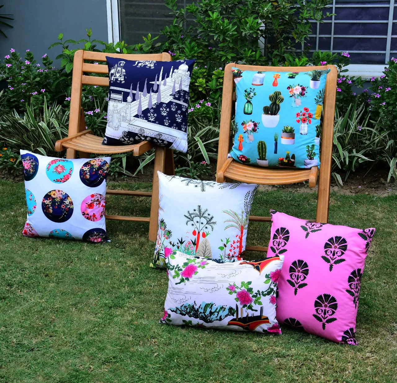 6 PCs Digital Printed Cotton Cushions-Taj Mahal