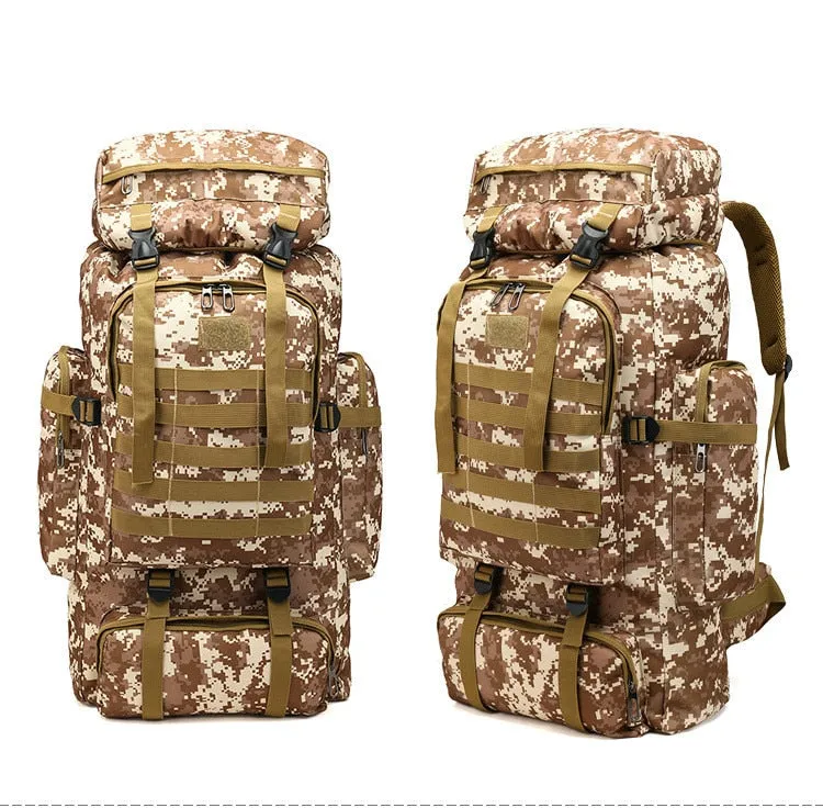 80L Waterproof Molle Camo Tactical Backpack Military Army Hiking Camping Backpack Travel Rucksack Outdoor Sports Climbing Bag