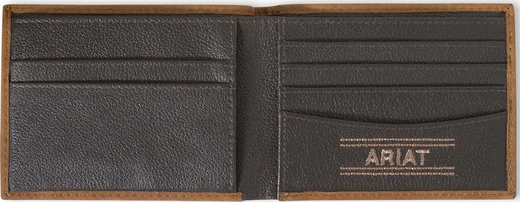 Ariat Men's Bi-Fold Leather Wallet with Southwestern Aged Bark