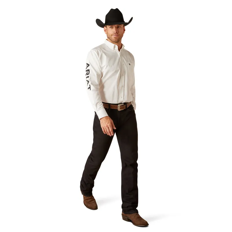 Ariat Men's Team Logo Twill Classic Long Sleeve Shirt, White/Black