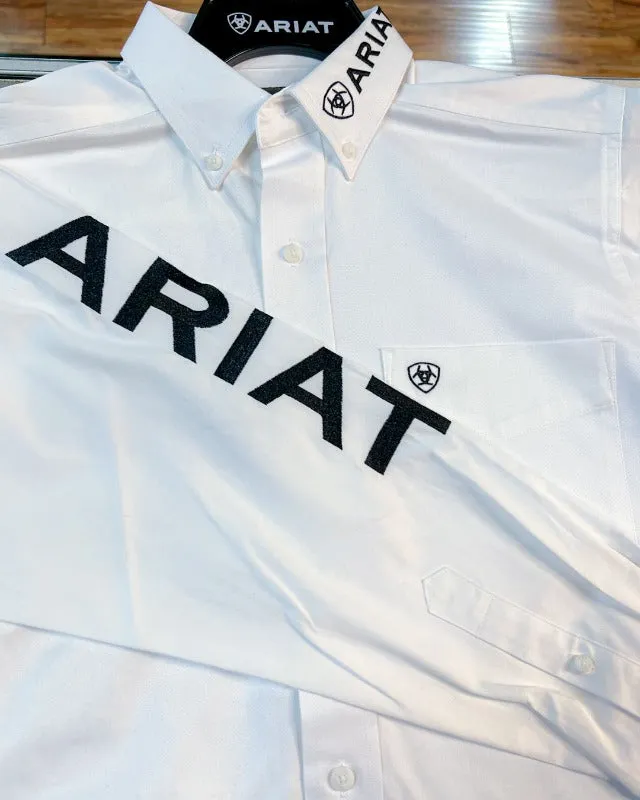 Ariat Men's Team Logo Twill Classic Long Sleeve Shirt, White/Black