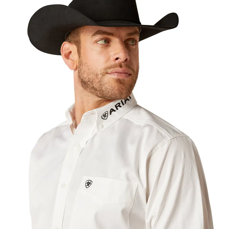 Ariat Men's Team Logo Twill Classic Long Sleeve Shirt, White/Black