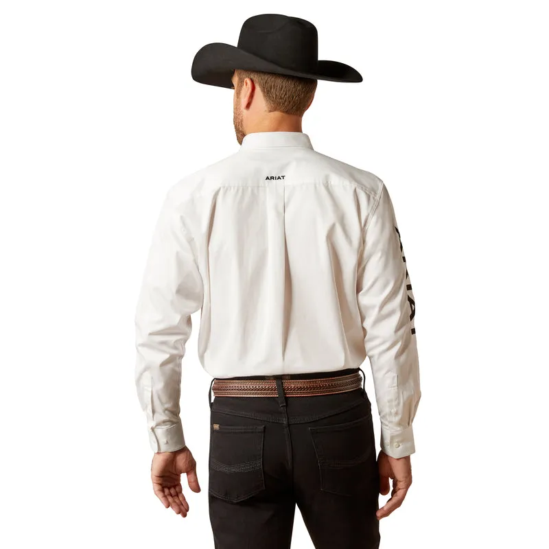 Ariat Men's Team Logo Twill Classic Long Sleeve Shirt, White/Black