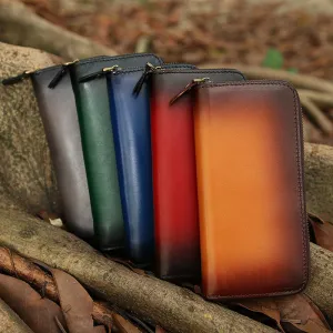Around Zip Leather Long Wallet Mens Minimalist Zipper Clutch Wallet for Men