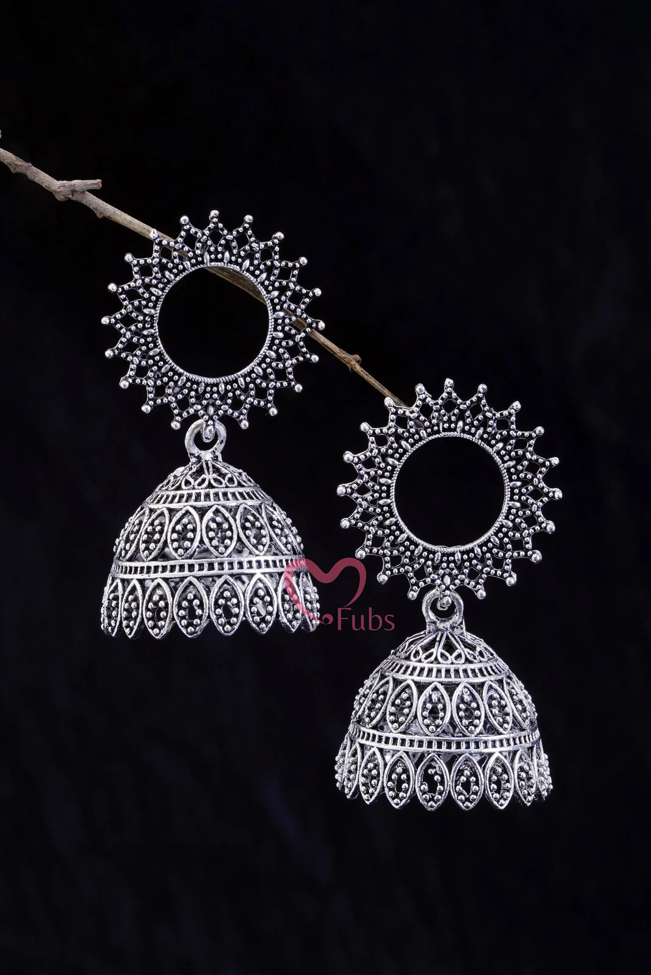 Beautiful Oxidised Sunflower Jhumkas