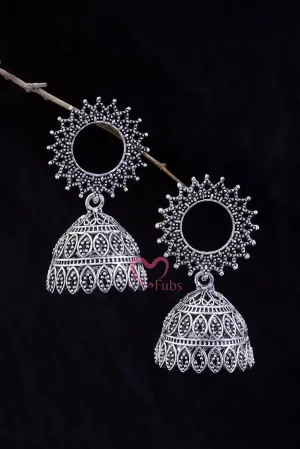 Beautiful Oxidised Sunflower Jhumkas