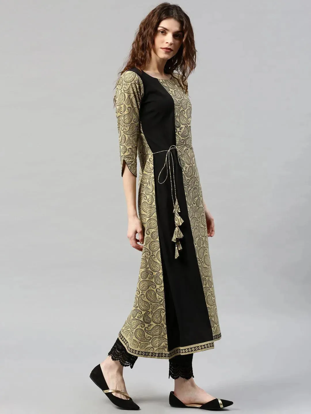 Beige Printed Cotton Kurta