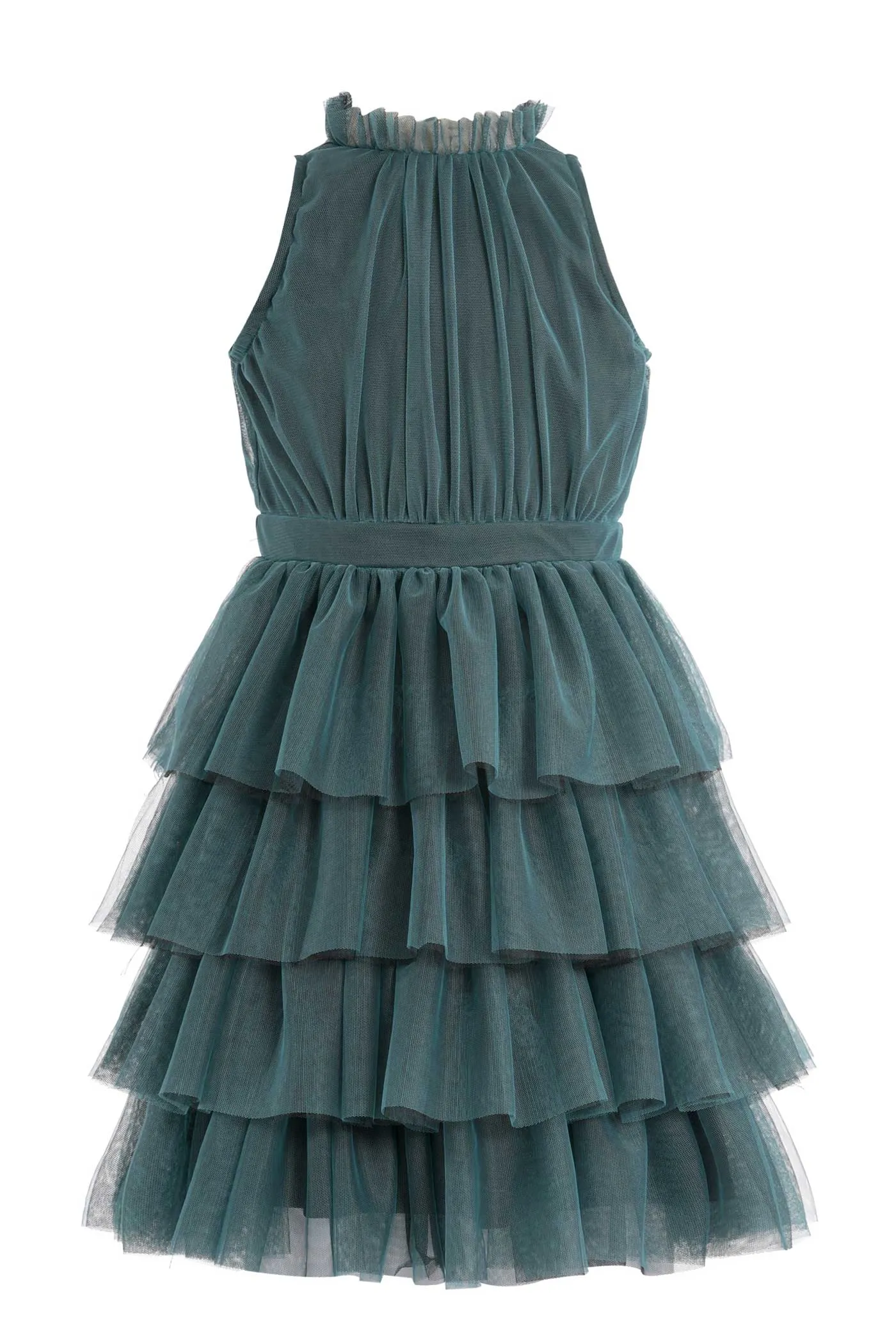 Big Girls High Neck Sleeveless Tiered Mesh Party Dress