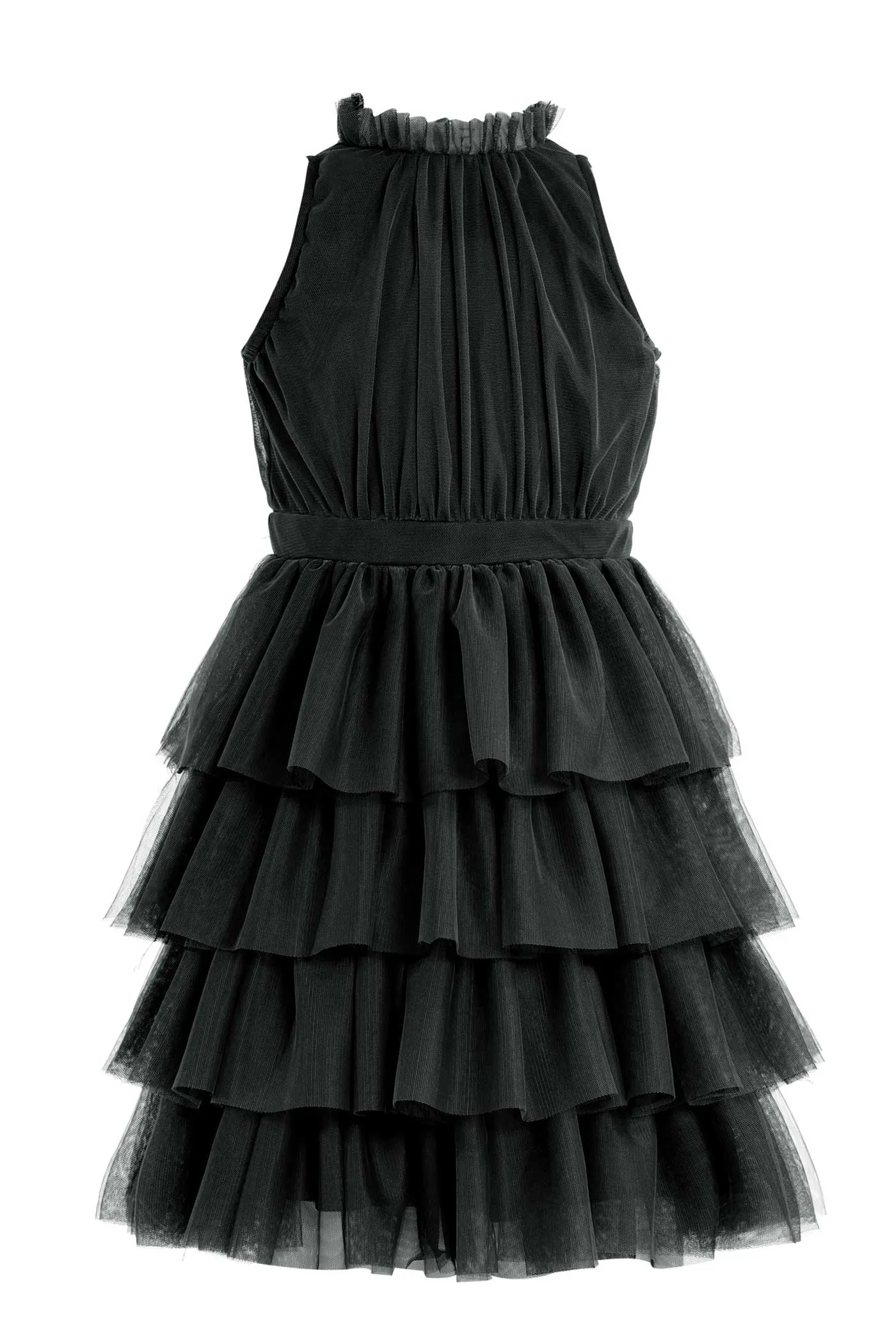 Big Girls High Neck Sleeveless Tiered Mesh Party Dress