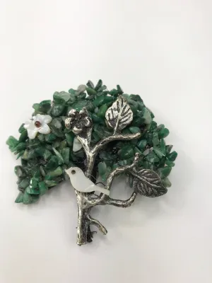 Bird on Tree Broche - Green