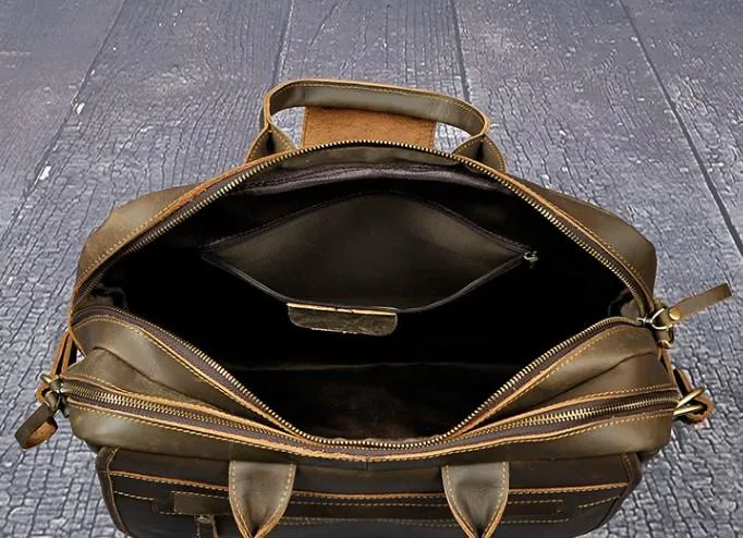 Black Coffee Leather Mens Briefcase Laptop Bag Business Bag Work Bags for Men