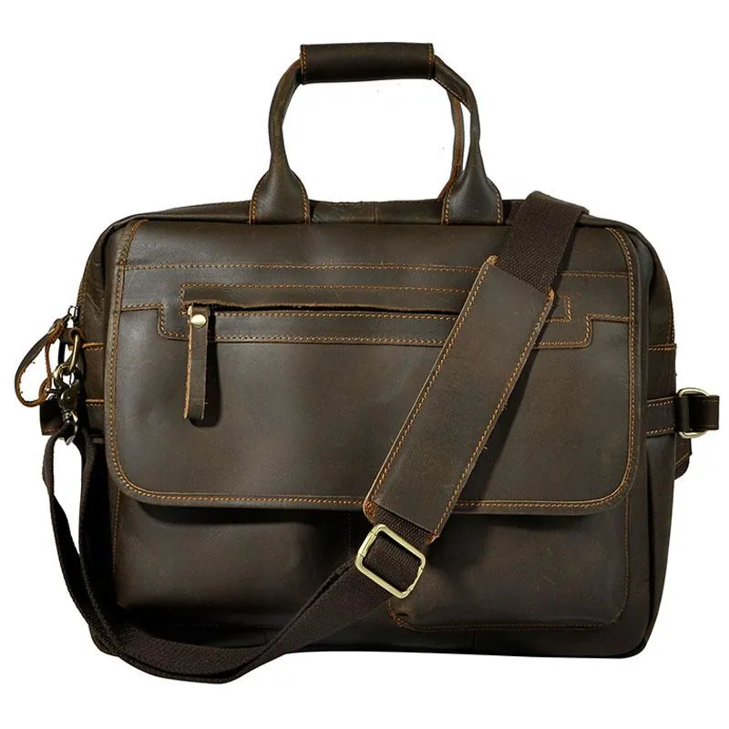 Black Coffee Leather Mens Briefcase Laptop Bag Business Bag Work Bags for Men