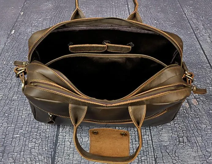 Black Coffee Leather Mens Briefcase Laptop Bag Business Bag Work Bags for Men