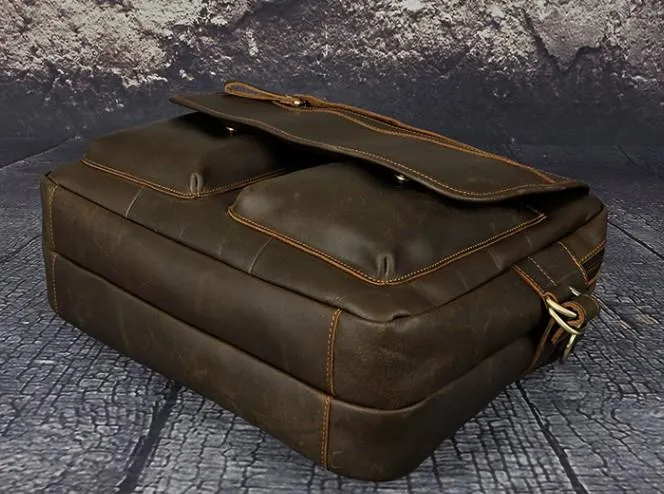 Black Coffee Leather Mens Briefcase Laptop Bag Business Bag Work Bags for Men