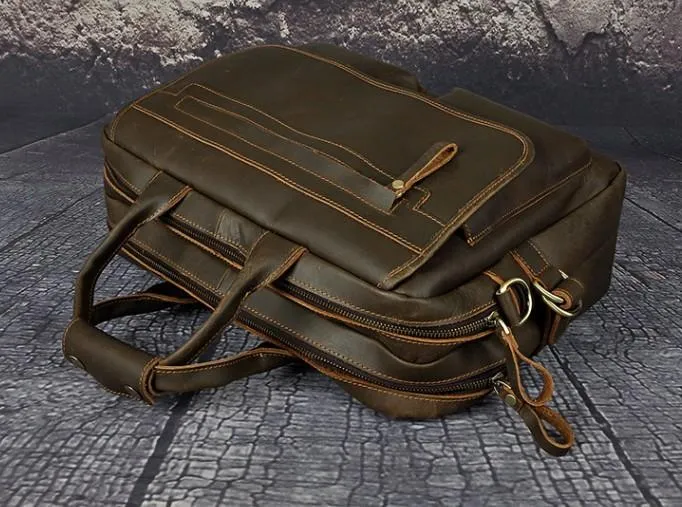 Black Coffee Leather Mens Briefcase Laptop Bag Business Bag Work Bags for Men
