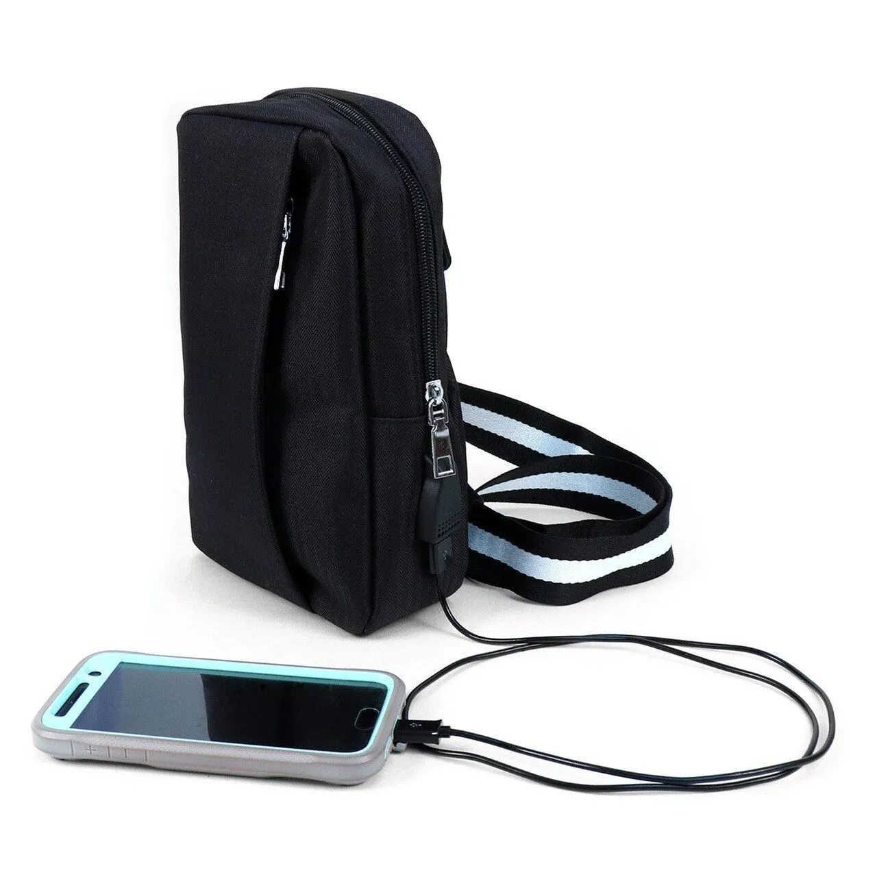 Black Crossbody Shoulder Sling Bag with USB Charging Port