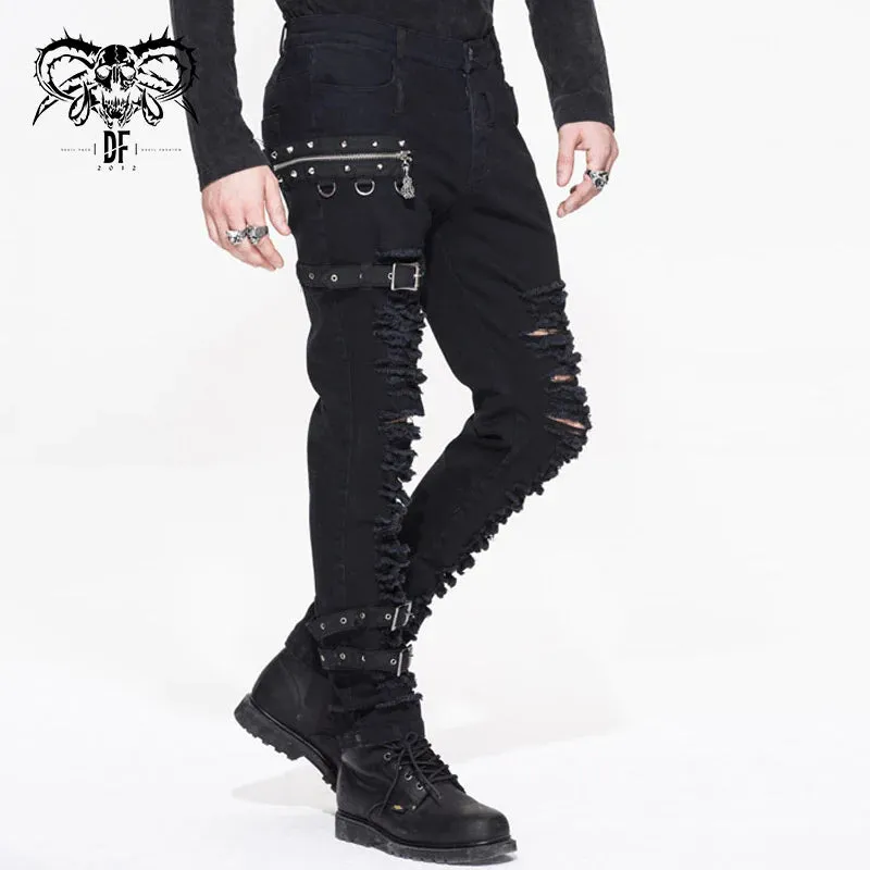 Black Ripped Pants w/ Strap Details