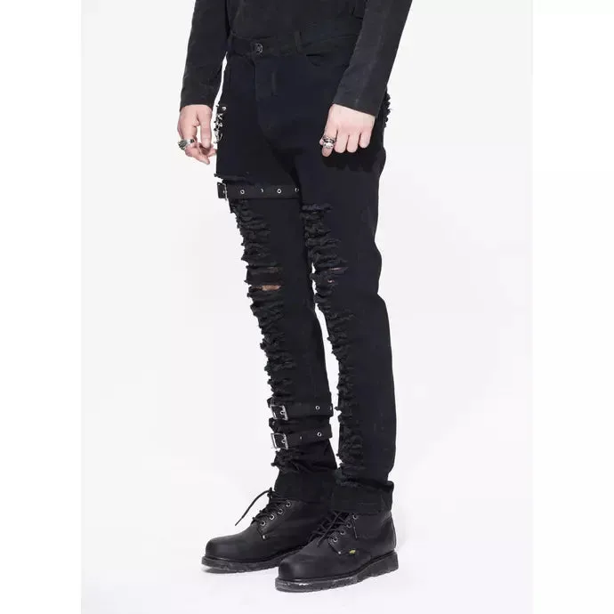 Black Ripped Pants w/ Strap Details