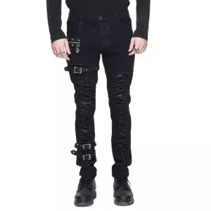 Black Ripped Pants w/ Strap Details