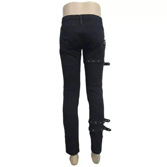 Black Ripped Pants w/ Strap Details