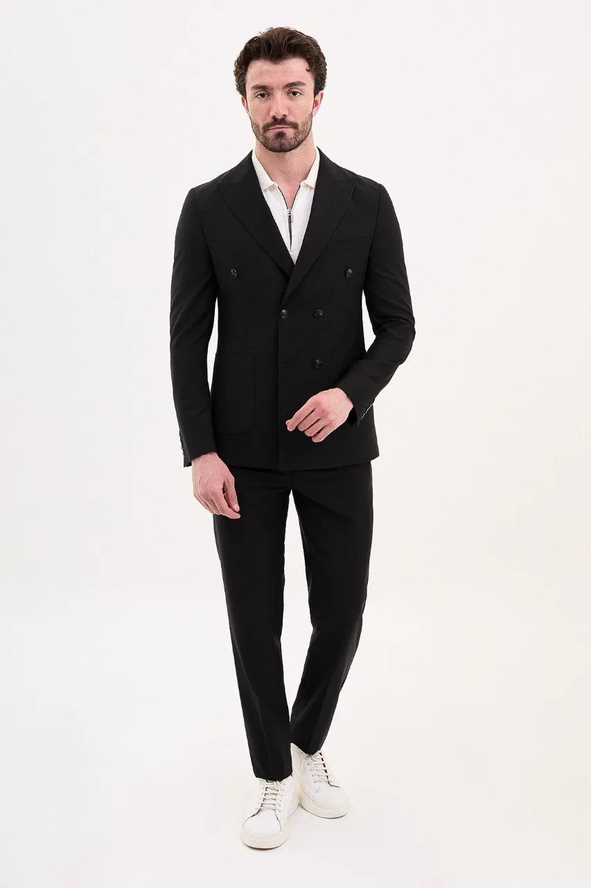 Black Slim Fit Double Breasted Suit for Men | GentWith