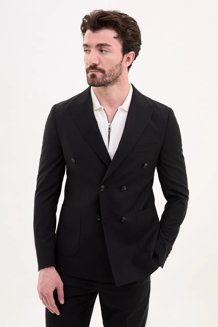Black Slim Fit Double Breasted Suit for Men | GentWith