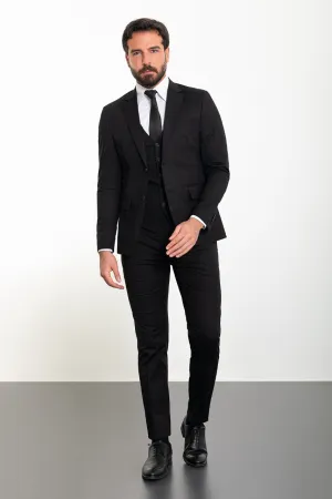 Black Slim Fit Notch Lapel 3 Piece Suit for Men | GentWith