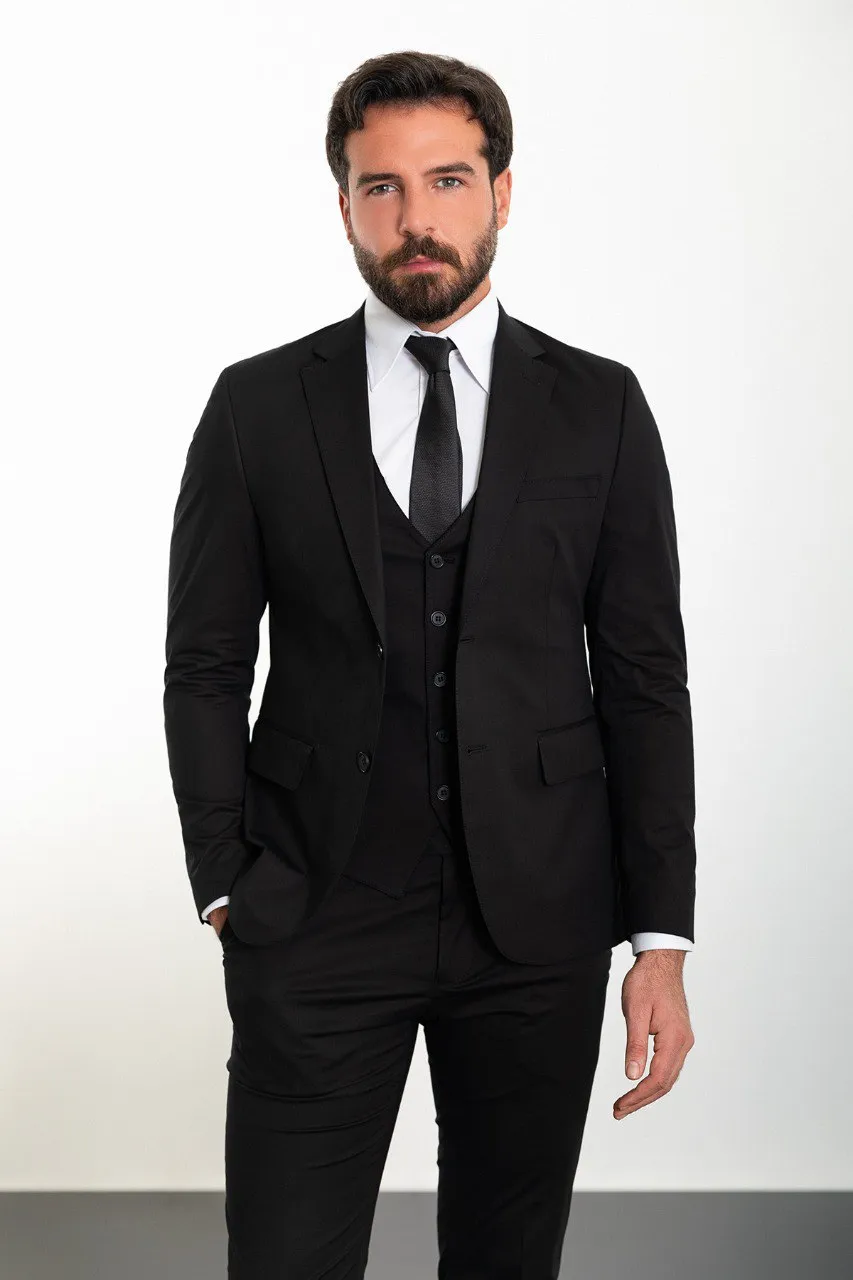 Black Slim Fit Notch Lapel 3 Piece Suit for Men | GentWith