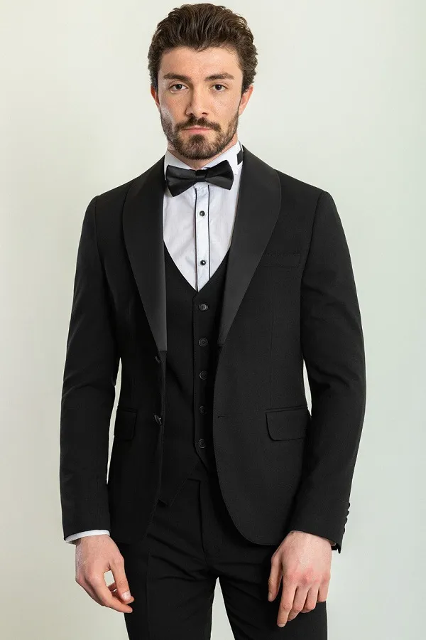 Black Slim Fit Shawl Lapel Tuxedo for Men | GentWith