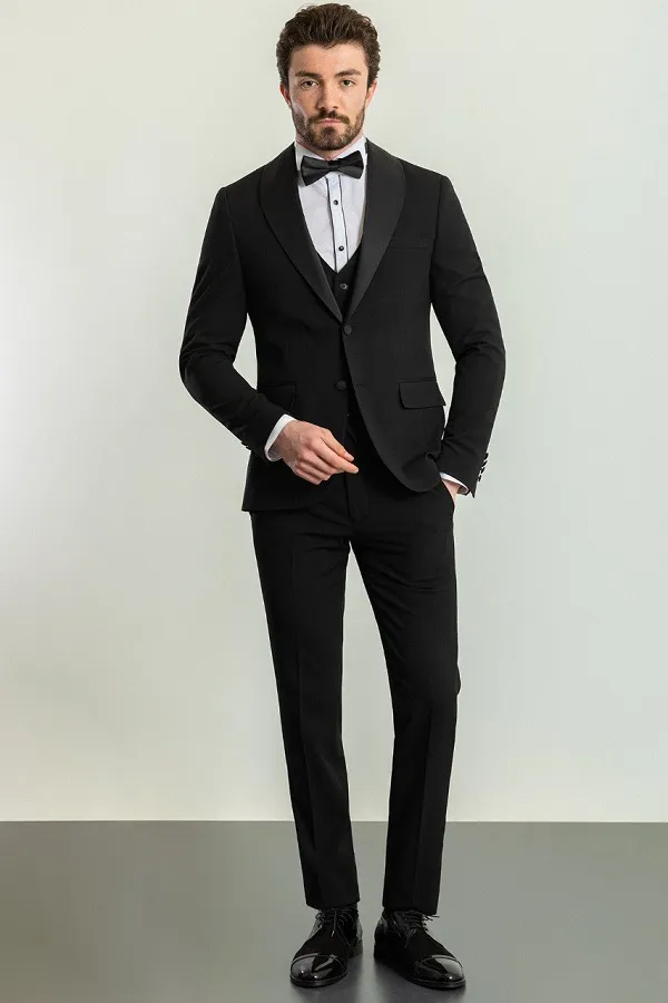 Black Slim Fit Shawl Lapel Tuxedo for Men | GentWith