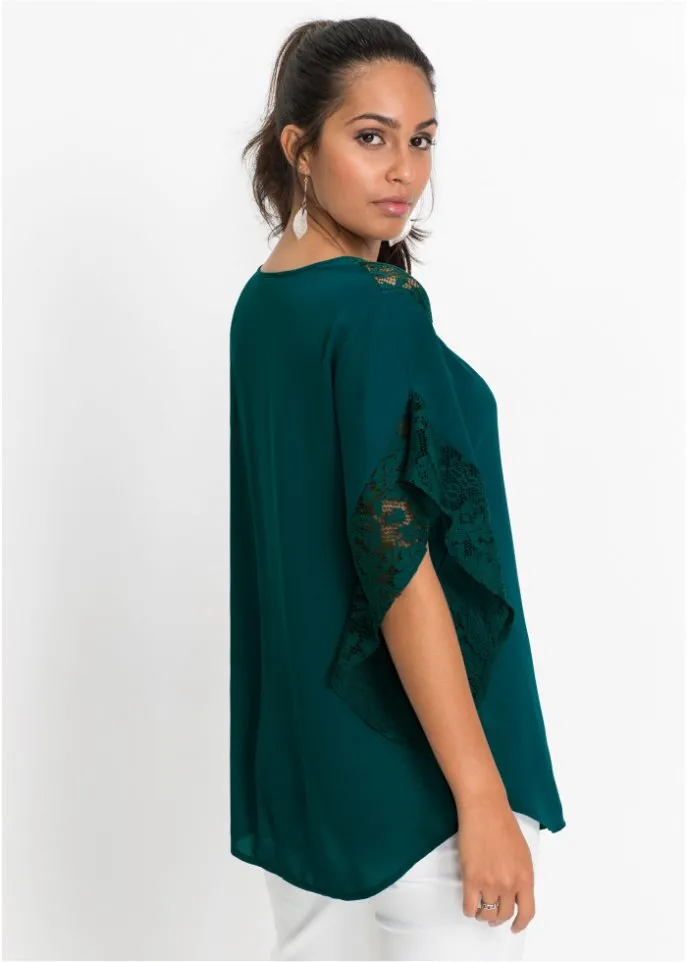 Blouse with lace details Bodyflirt, green