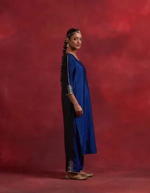 Blue Black Raw Silk Half And Half Kurta Set (Set Of 2)
