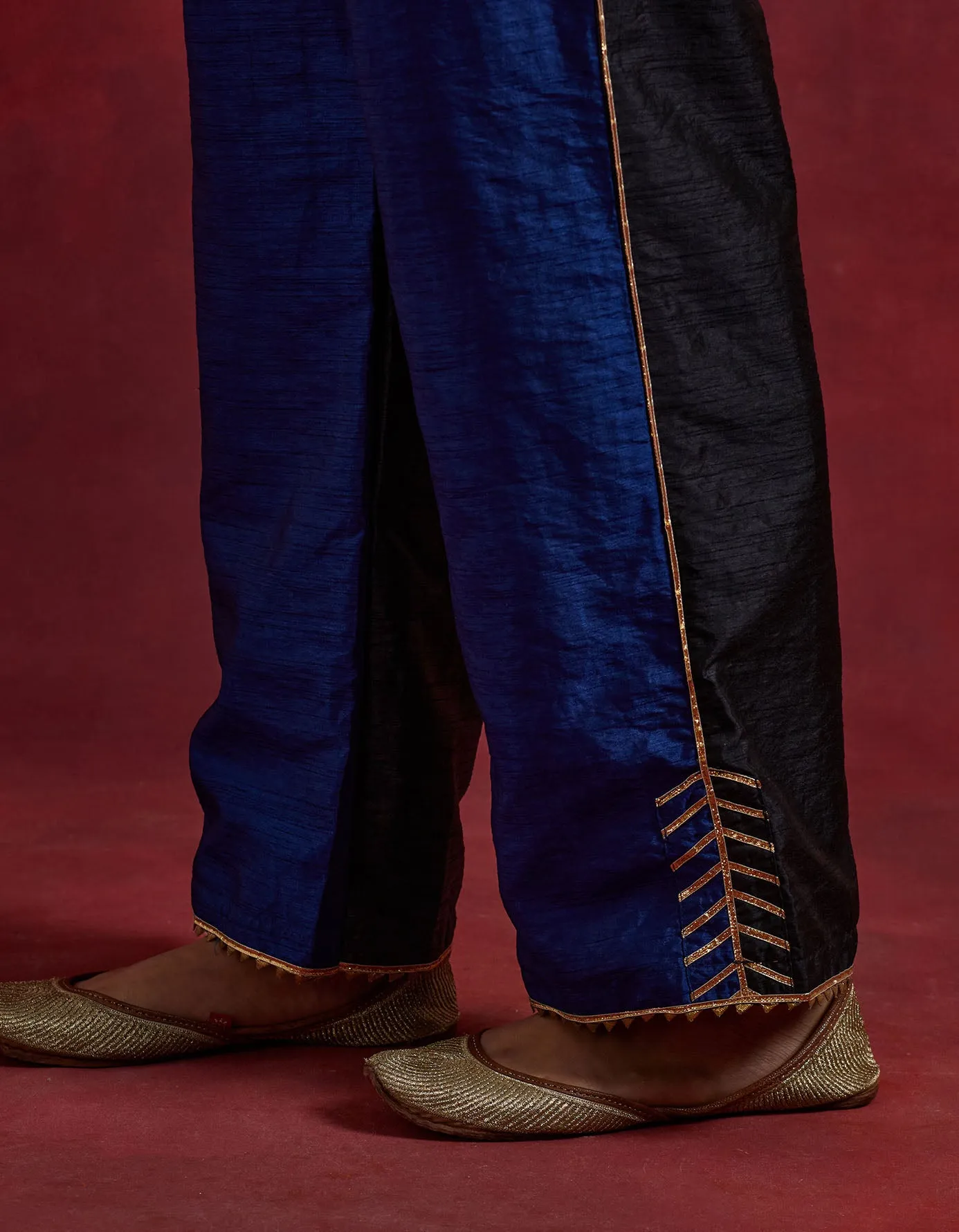 Blue Black Raw Silk Half And Half Kurta Set (Set Of 2)