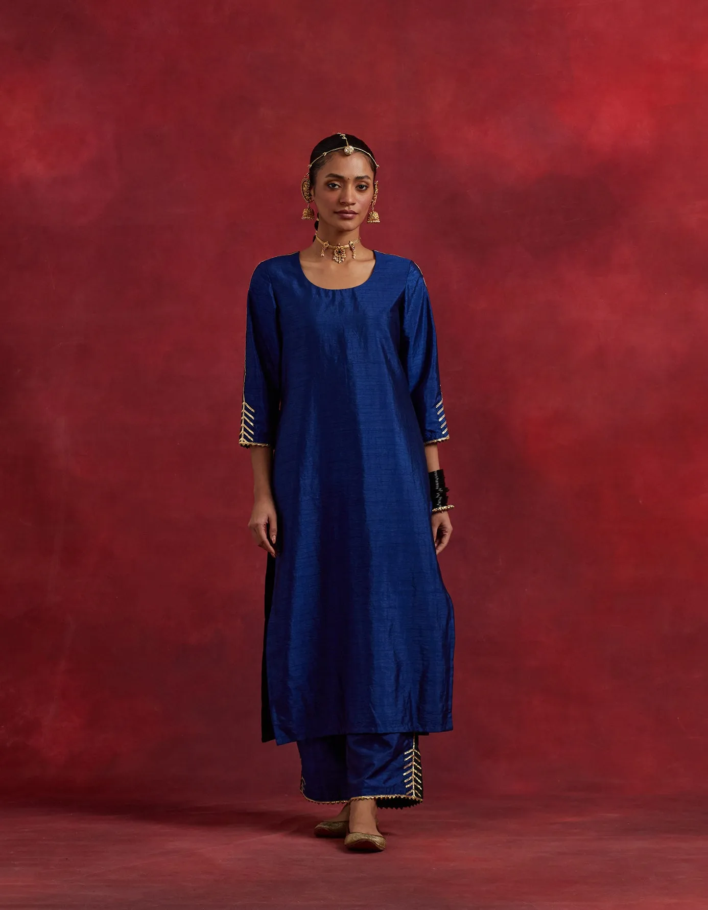 Blue Black Raw Silk Half And Half Kurta Set (Set Of 2)