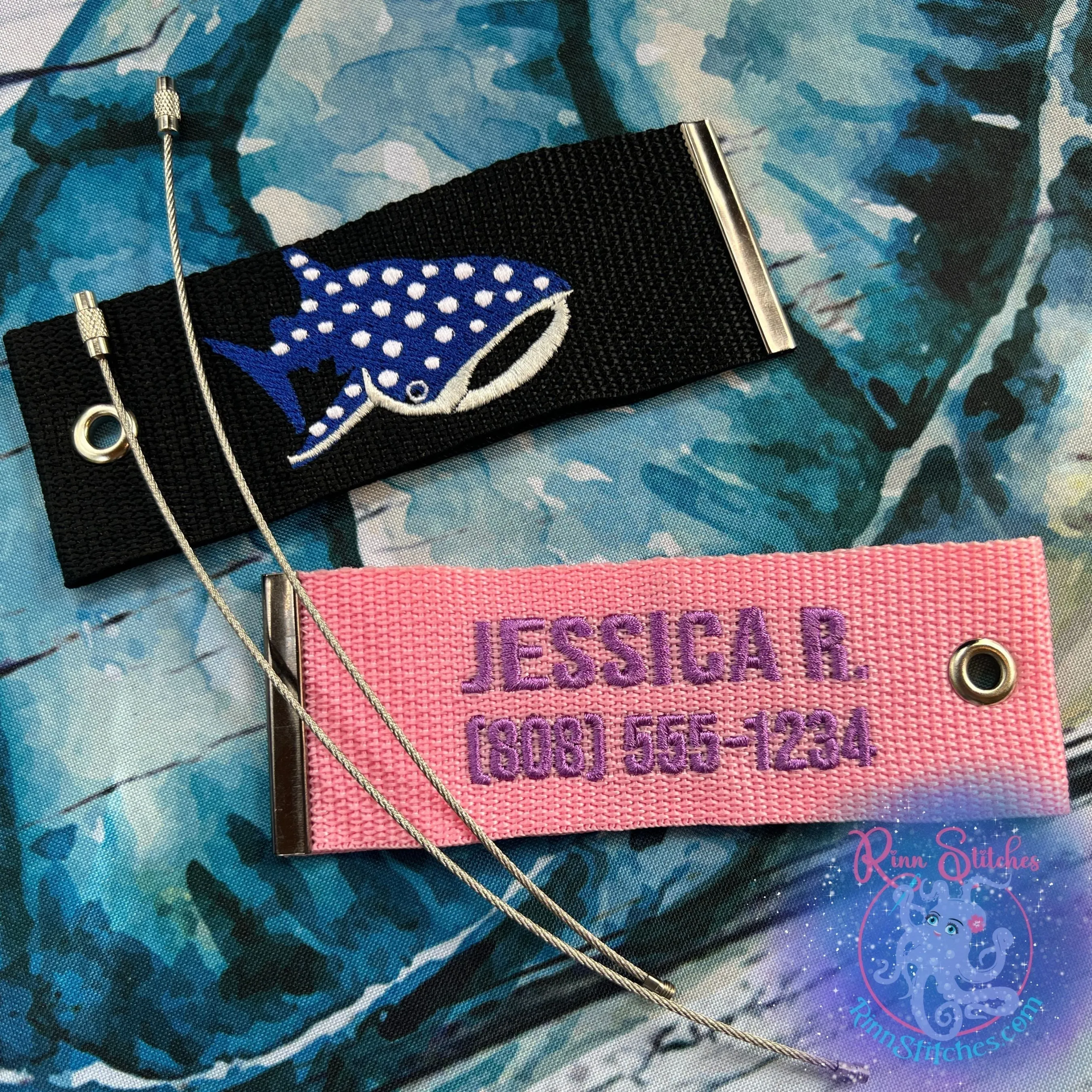 Blue Nudibranch Luggage Tag, Personalized Embroidered Bag Tag