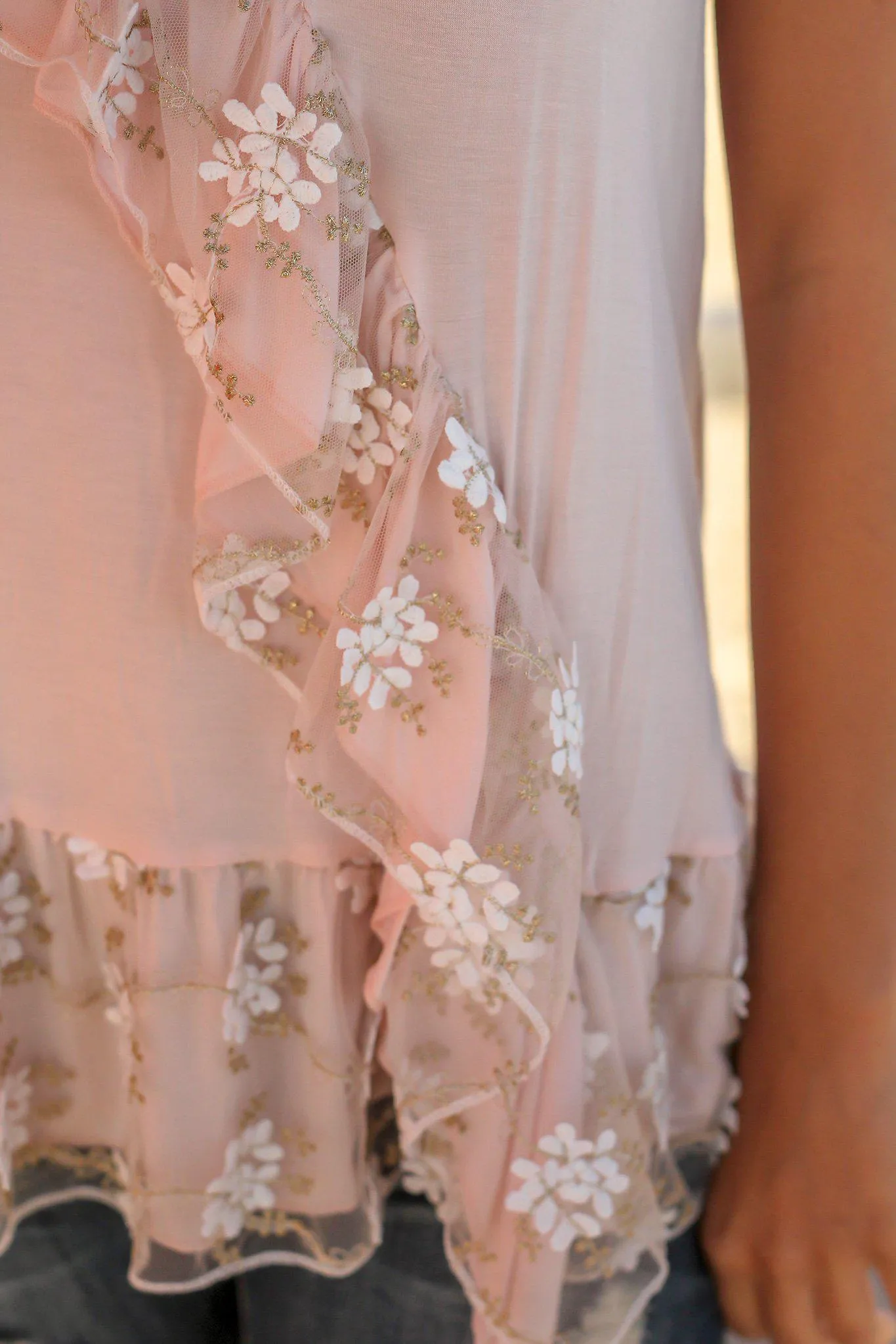 Blush Top with Flower Details