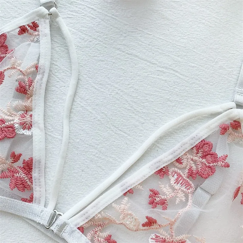 Bridal Lingerie Set White Pink
