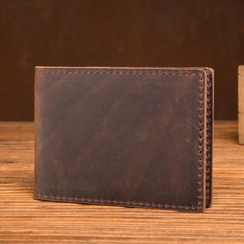 Brown Cool Leather Mens Card Holder Front Pocket Wallet Black License Wallet for Men