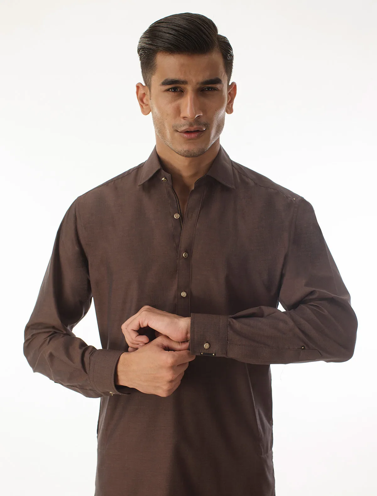 BROWN KAMEEZ SHALWAR WITH UNIQUE DETAILS