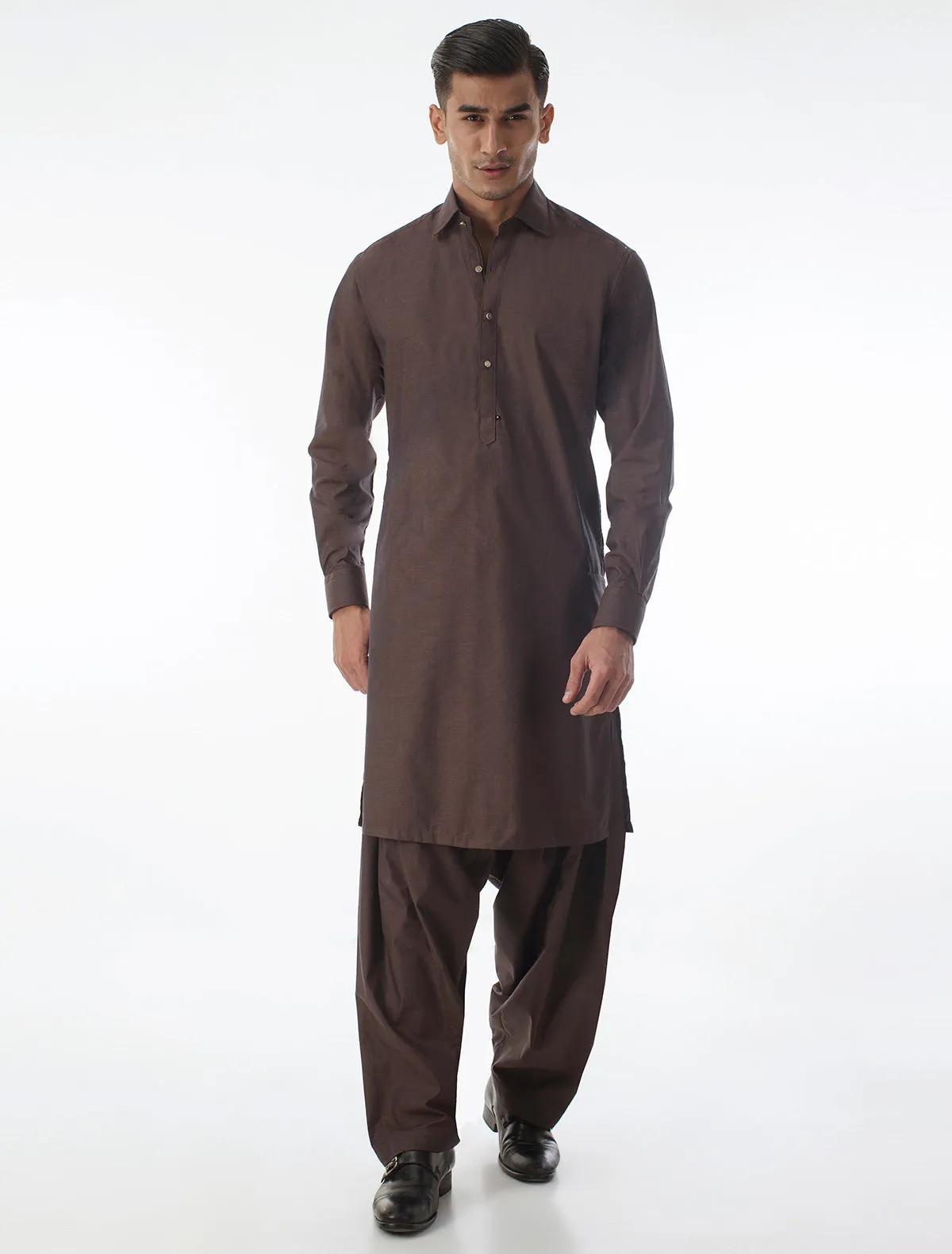 BROWN KAMEEZ SHALWAR WITH UNIQUE DETAILS